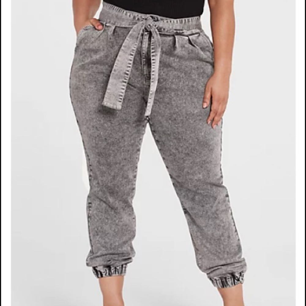 High Rise Tie Waist Denim Joggers | Fashion To Figure